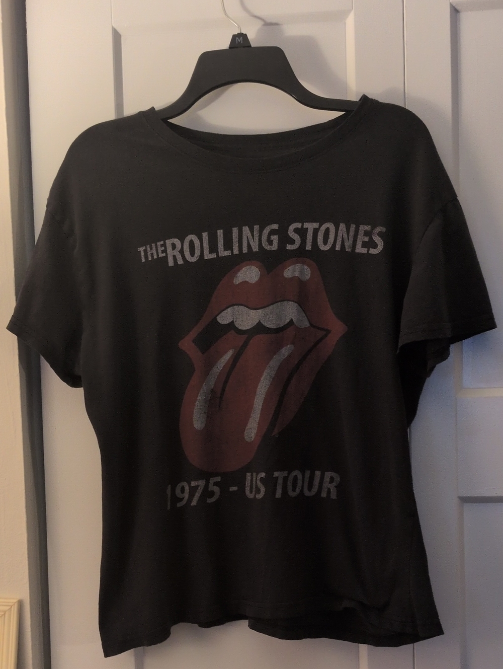 the Rolling Stones Black Tee with Red Tongue Graphic